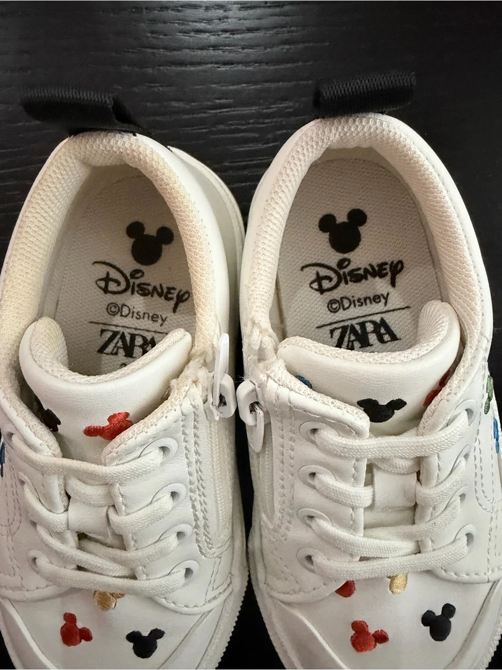 Zara White Low-Top Sneakers with Multicolor Mickey Accents